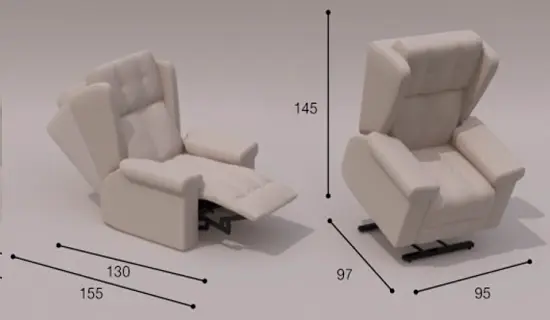Sillón con asiento relax motorizado y elevacion para mayores. Medidas
