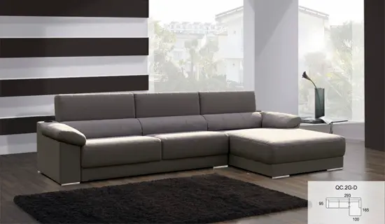 Sofa tumbona con cabezal abatible y pata baja