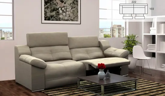 Sofa de 2 plazas con cabezal abatible y pata baja