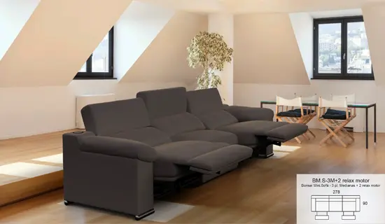 Sofa de 3 plazas relax motorizadas con cabezal abatible y pata baja