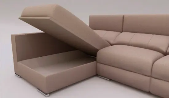 Detalle de tumbona arcón para almacenamiento