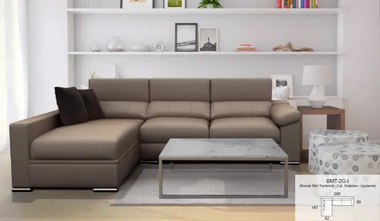 Sofa tumbona con cabezal abatible y pata baja