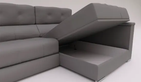 Detalle de tumbona arcón para almacenamiento