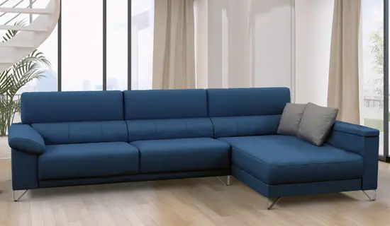 Sofá con tumbona con cabezal abatible y patas altas